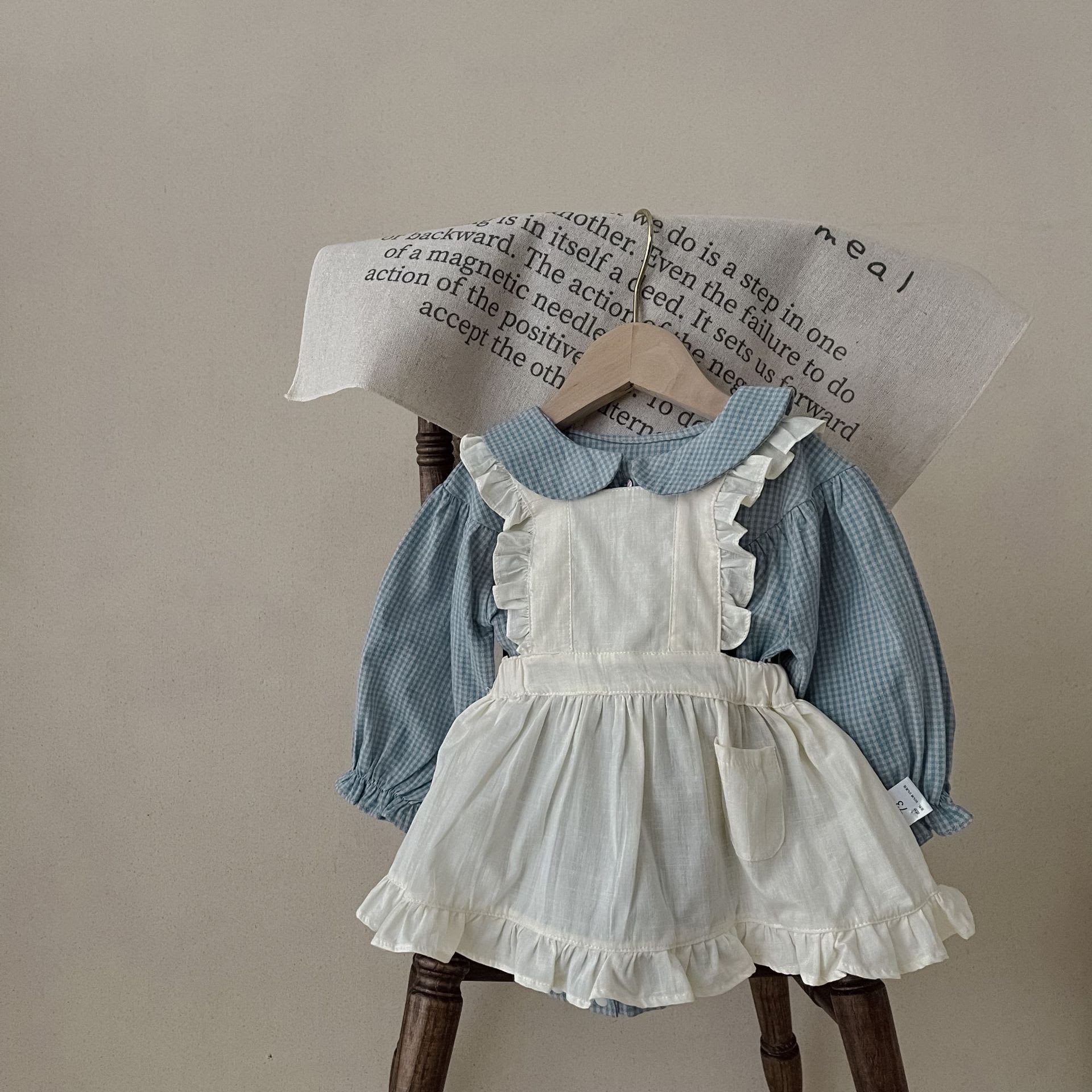 Infant Single-breasted Long Sleeve Small Plaid Romper Sling Small Overskirt view 19