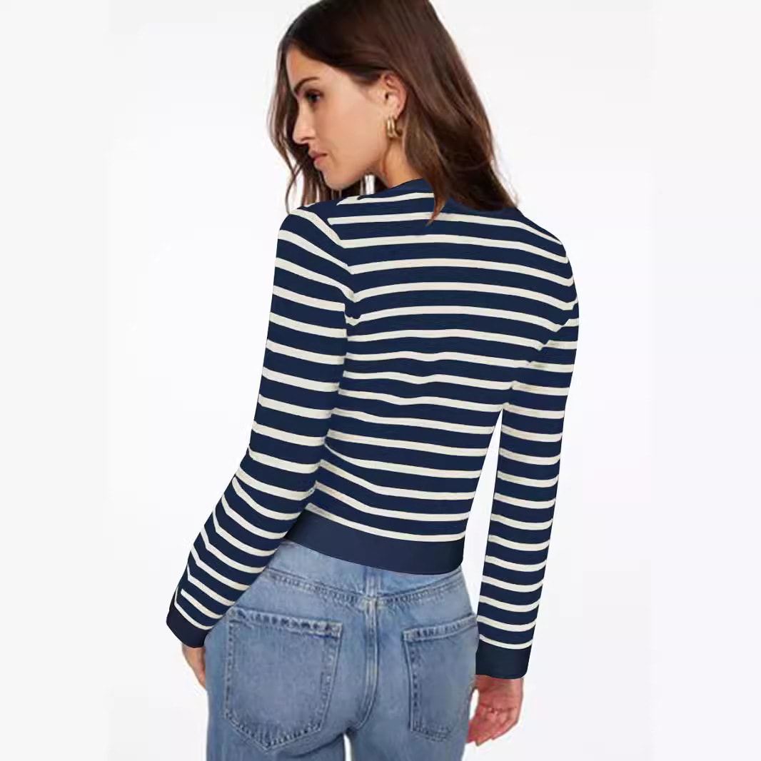 Comfort And Casual Long Sleeve Striped Button Top view 4