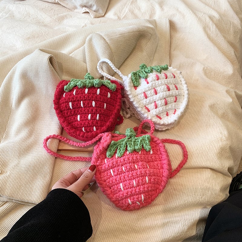 Handmade Knitted Children's Wool Cute Strawberry Crossbody Bag view 19