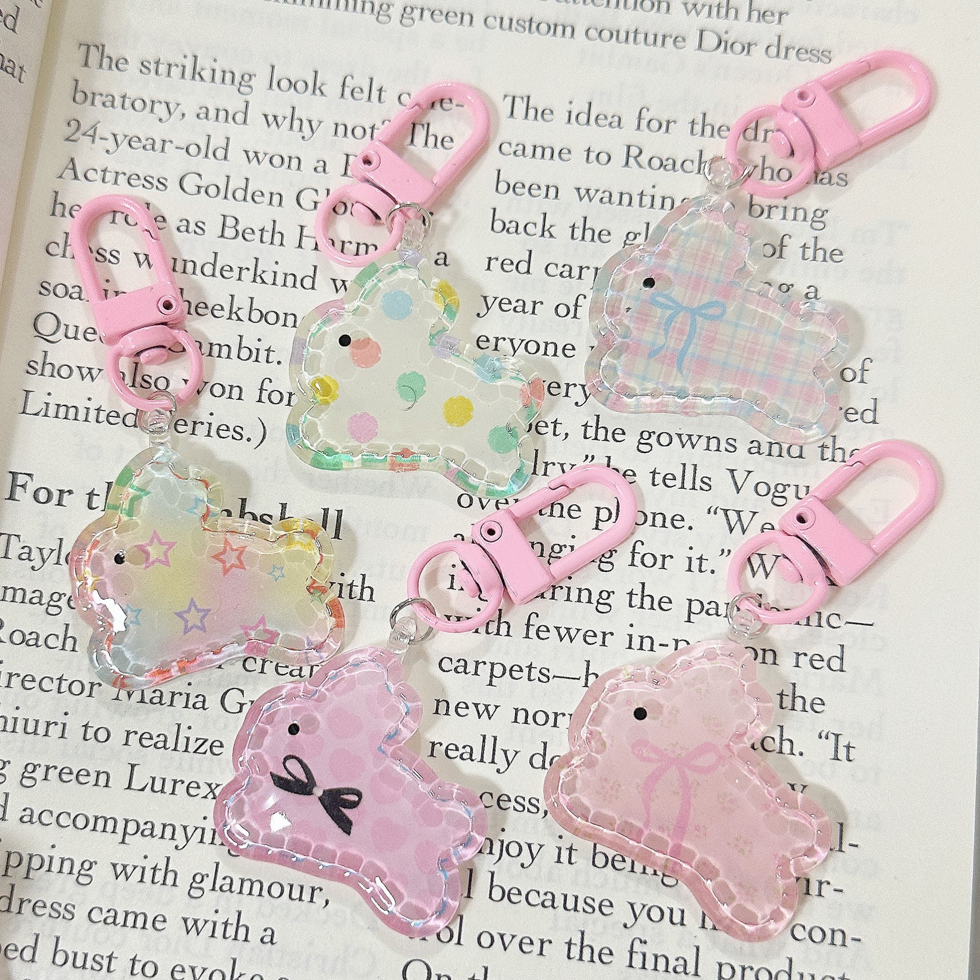 Transparent Five Rabbit Keychain Ins Sweet Girl view 5
