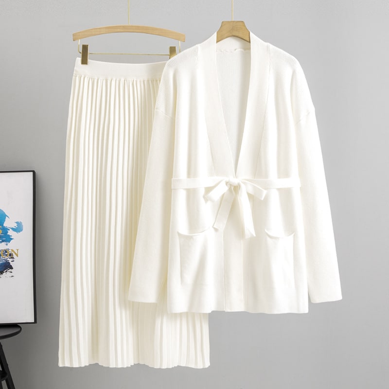Knitted Skirt Two-piece Pleated Long Skirt Fashion Suit view 10