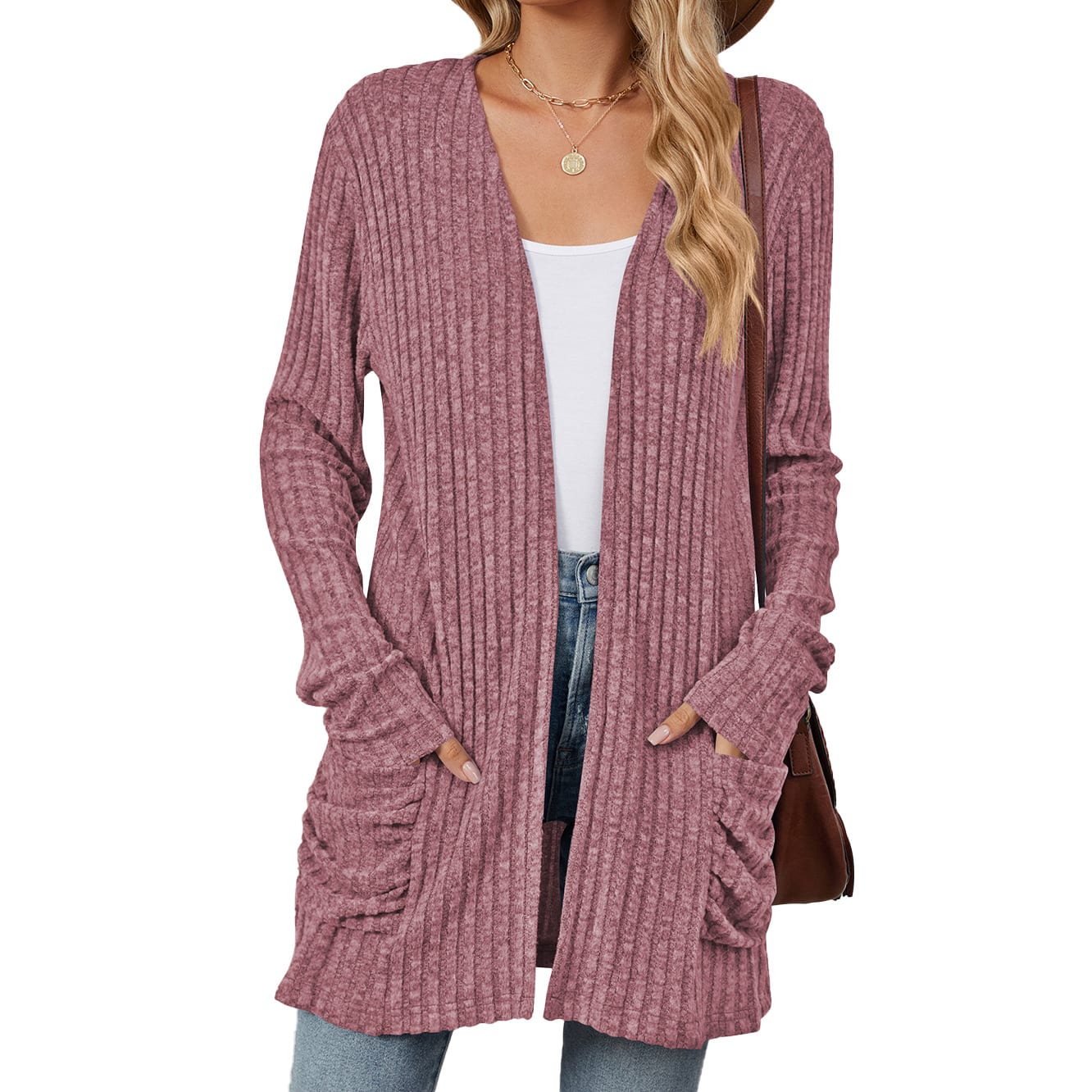 Solid Color Pocket Long Sleeve Bottoming Cardigan Knitwear view 12