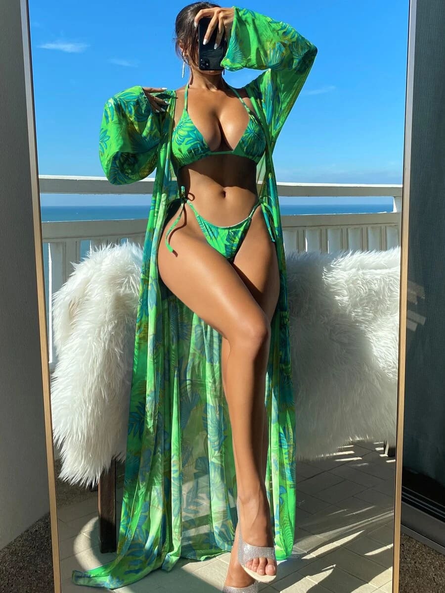 Split Long Sleeve Ins Blouse Banded Bikini view 8