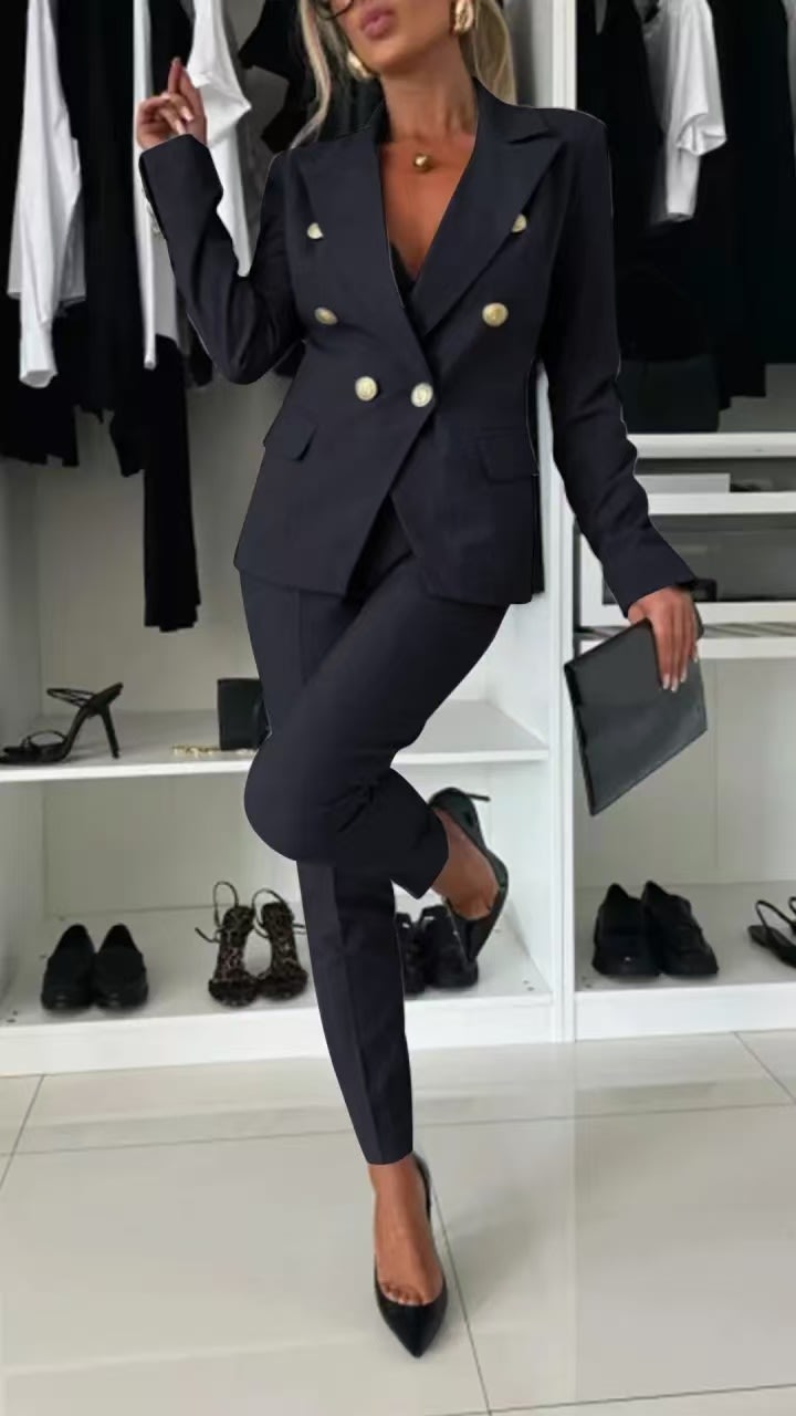 New All-matching Casual Suit Lapel Button-down Jacket And Slim-fit Trousers For Women's Office Business Set Clothing view 7