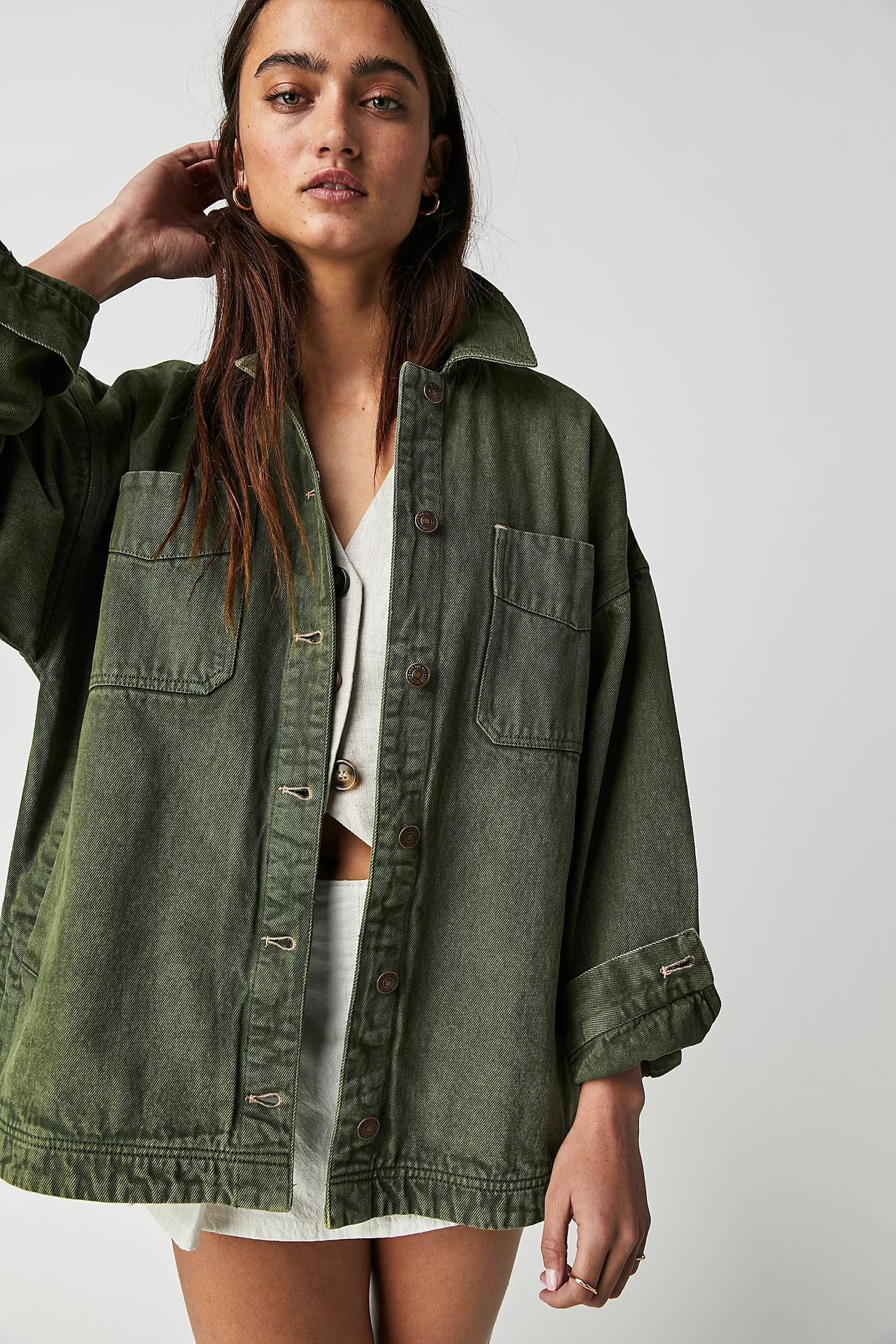 Casual Versatile Pocket Side Slit Denim Women's Coat view 7