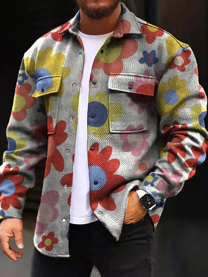 Printing Lapel Men's Jacket Single-breasted Plaid Top view 18