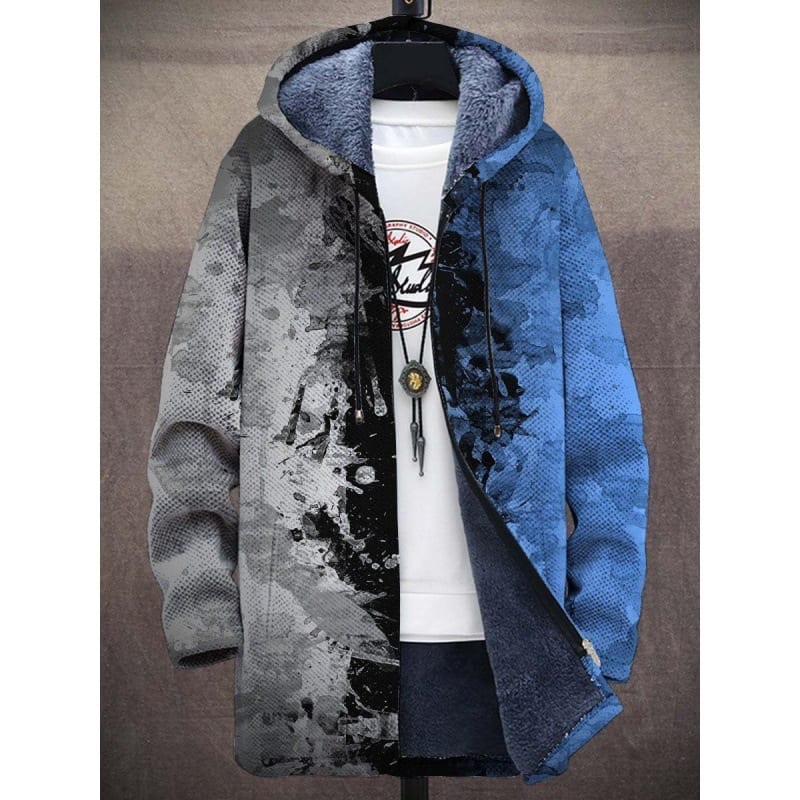 Men's Coat Winter Print Plush Lining Thick Windproof Jacket Long Sleeve Zipper view 6