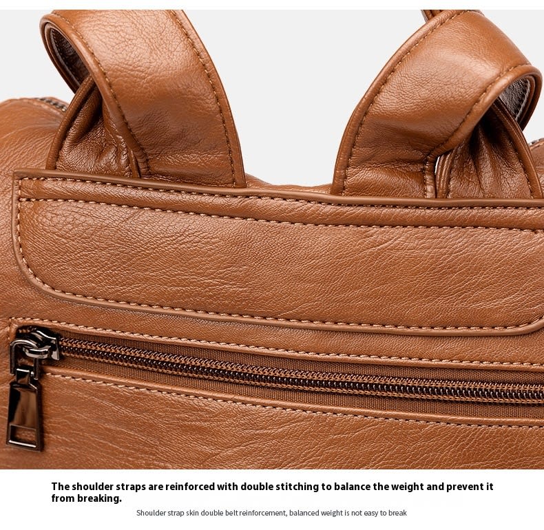 Women's Minimalist Leather Versatile Casual Backpack view 5