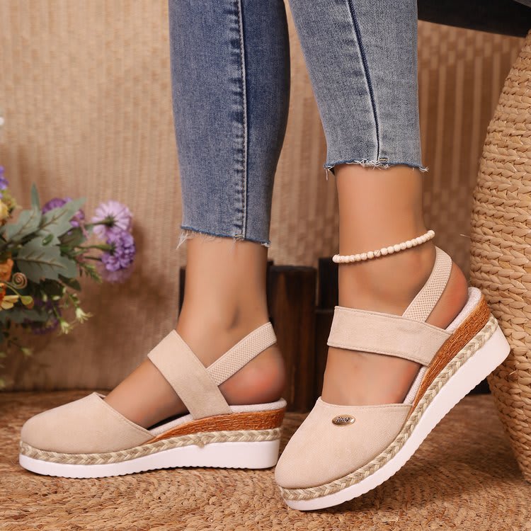 Hemp Rope Wedges Sandals Summer Lightweight Braided Closed Toe Elastic Band Shoes For Women view 8
