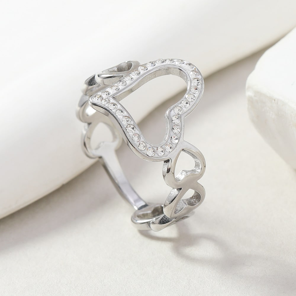 Stainless Steel Cut Hollow Love Heart-shaped Ring Simple view 4