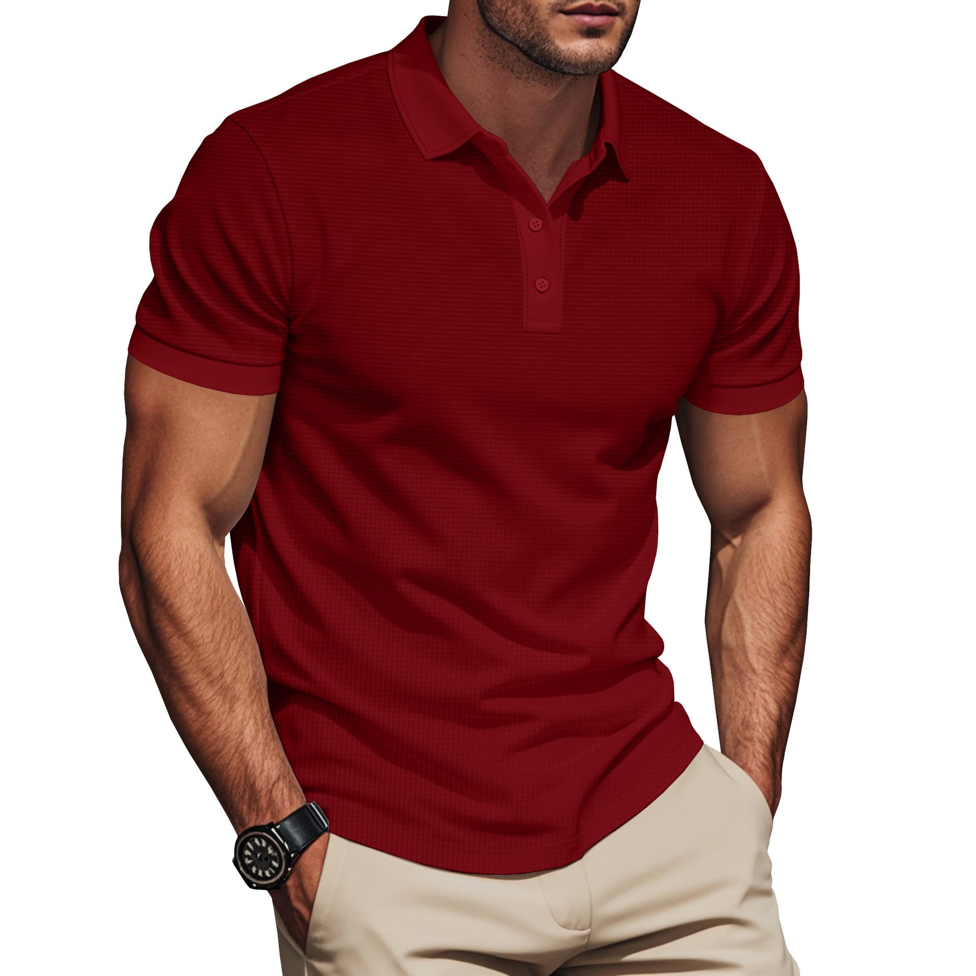 Lapel Color Matching Short Sleeve Plus Size Men view 2