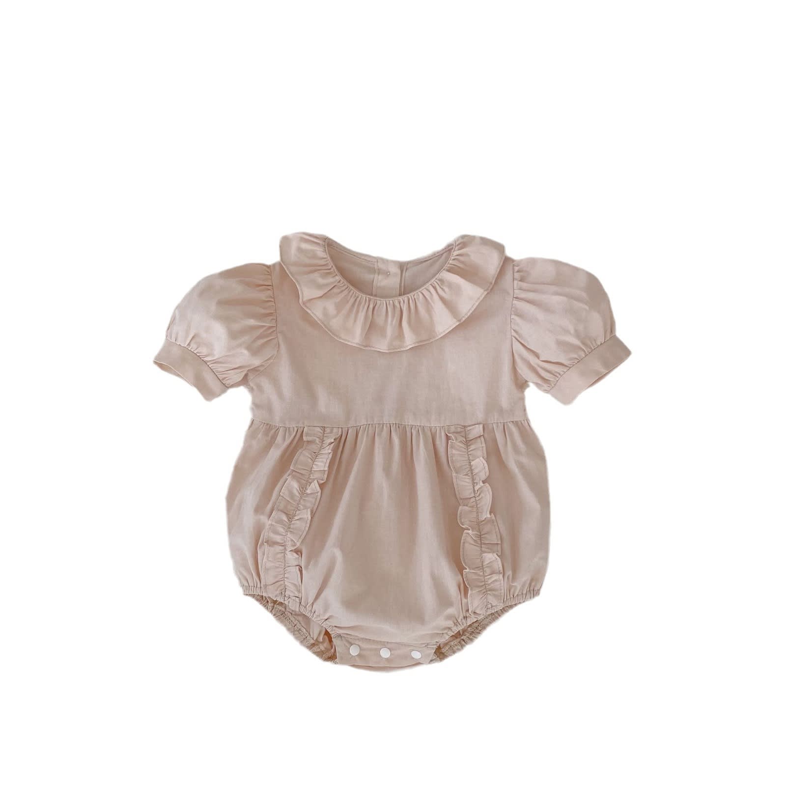 Summer Pure Cotton Puff Sleeve Wooden Ear Baby Girl Rompers One-piece Onesie