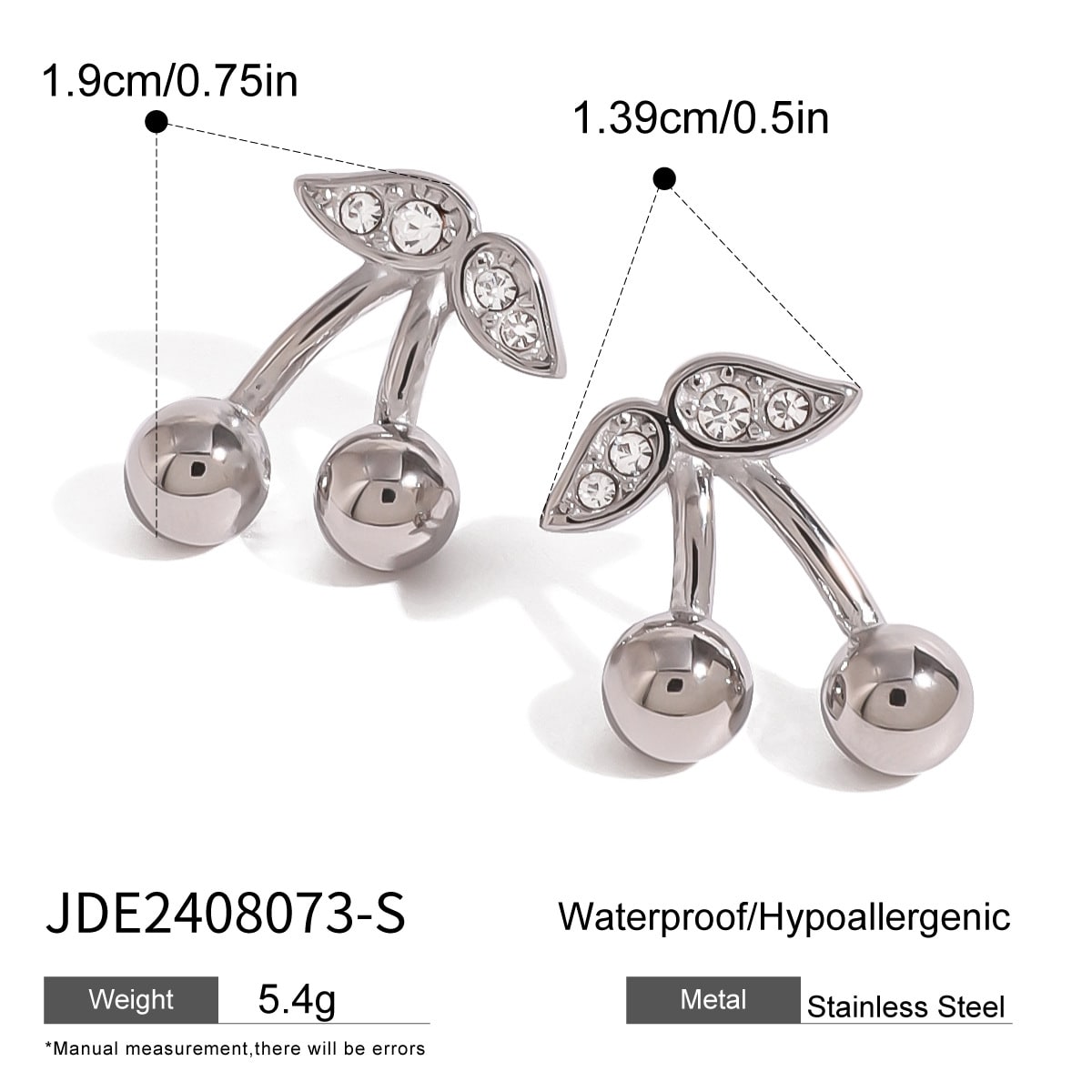 Stainless Steel Cherry Necklace Cute Earrings Ornament Women view 6