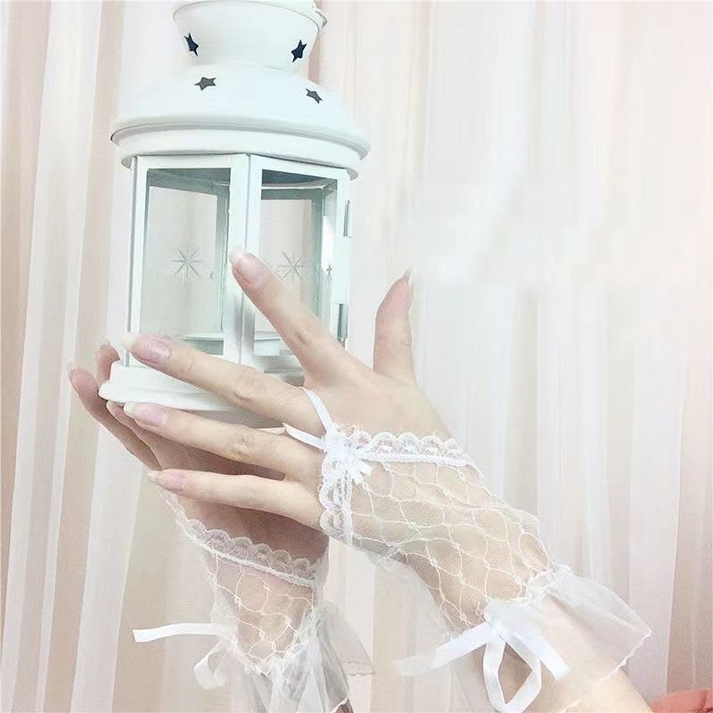 Mesh Lace Fingerless Bow Oversleeves Girl view 4