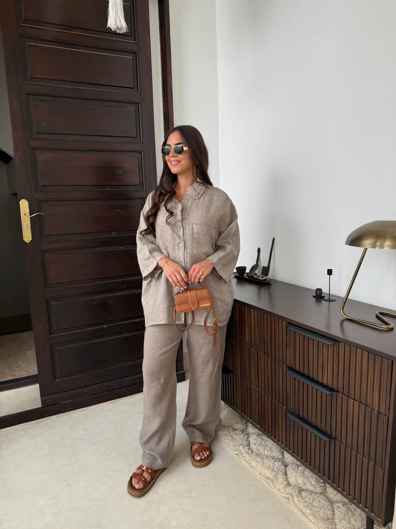 Casual Polyester Pocket Shirt Pants Suitable For Women's Wide Leg Pants, Long Sleeved Shirt Set, Women's Loose High Street Two-piece Set view 20