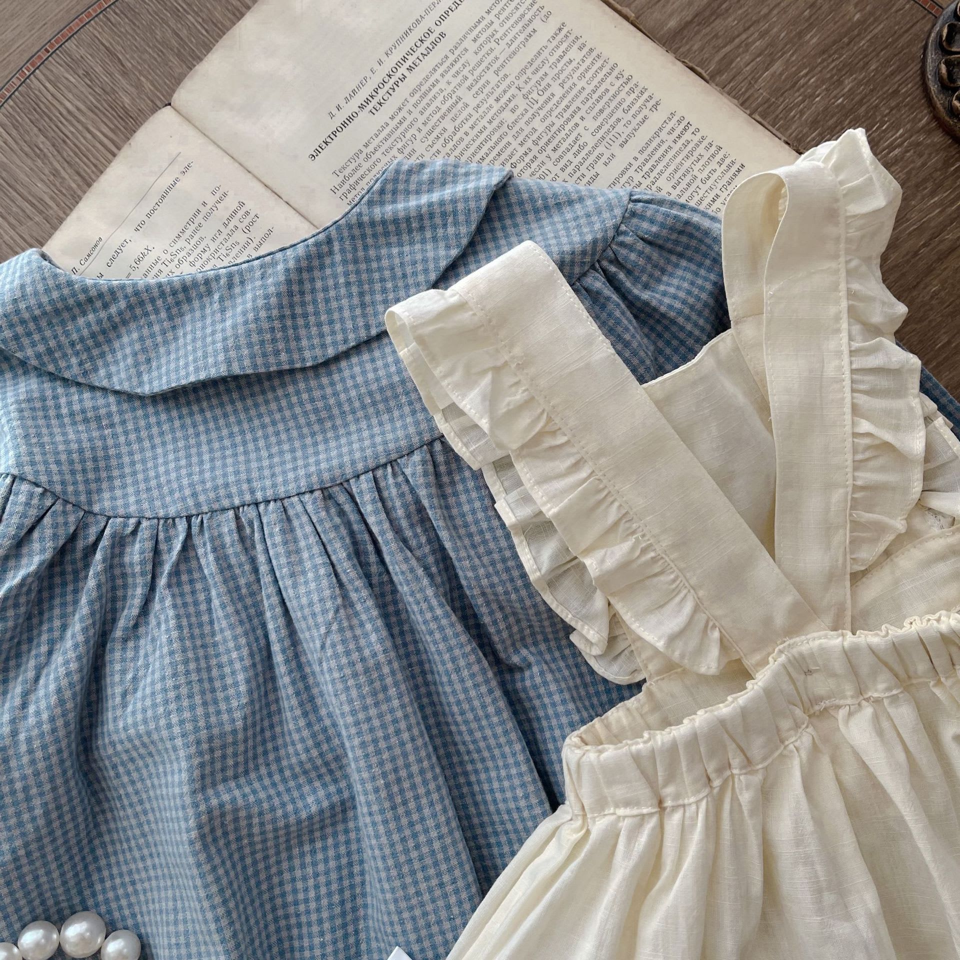 Infant Single-breasted Long Sleeve Small Plaid Romper Sling Small Overskirt view 12