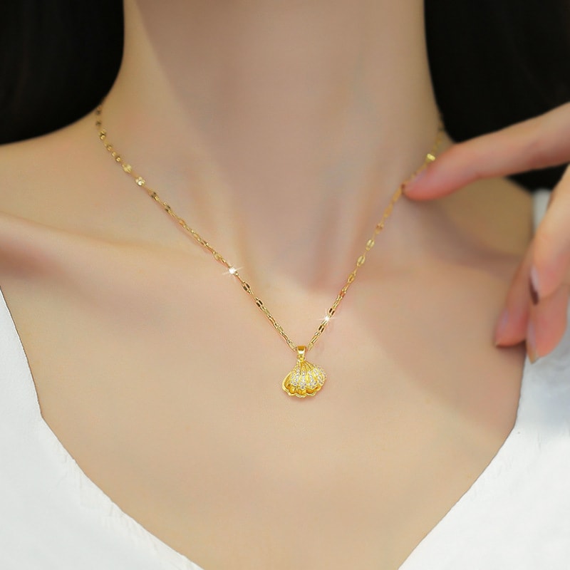 Shell Pearl Necklace With Rhinestones Female Zircon Temperament Personality Jewelry view 3