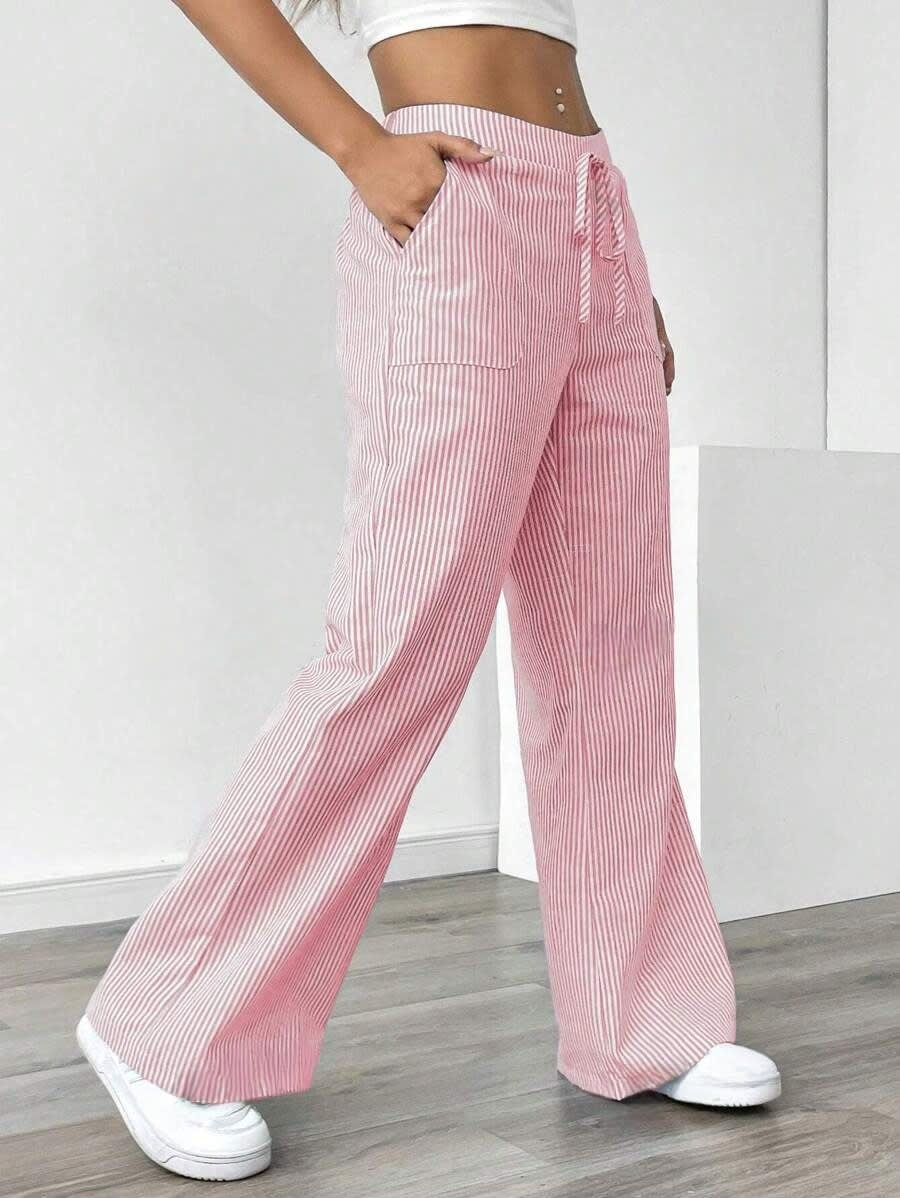 New Striped Trousers With Pockets Casual Versatile Loose Wide Leg Pants Women's Clothing view 4