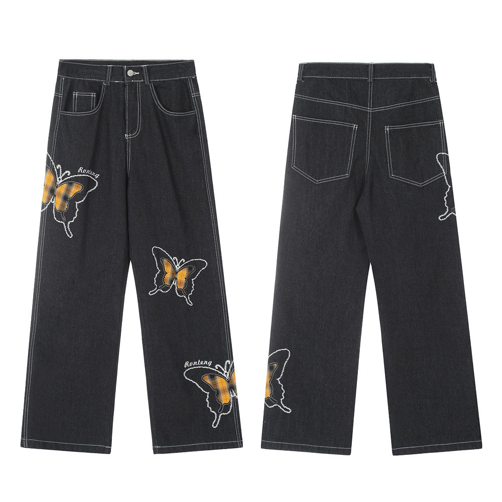 Design Sense Niche Butterfly Paste Cloth Embroidery Denim Straight-leg Pants view 15