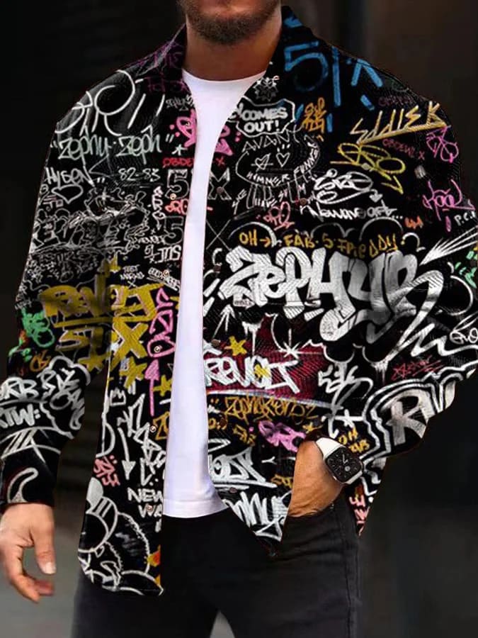 Printing Lapel Men's Jacket Single-breasted Plaid Top view 14