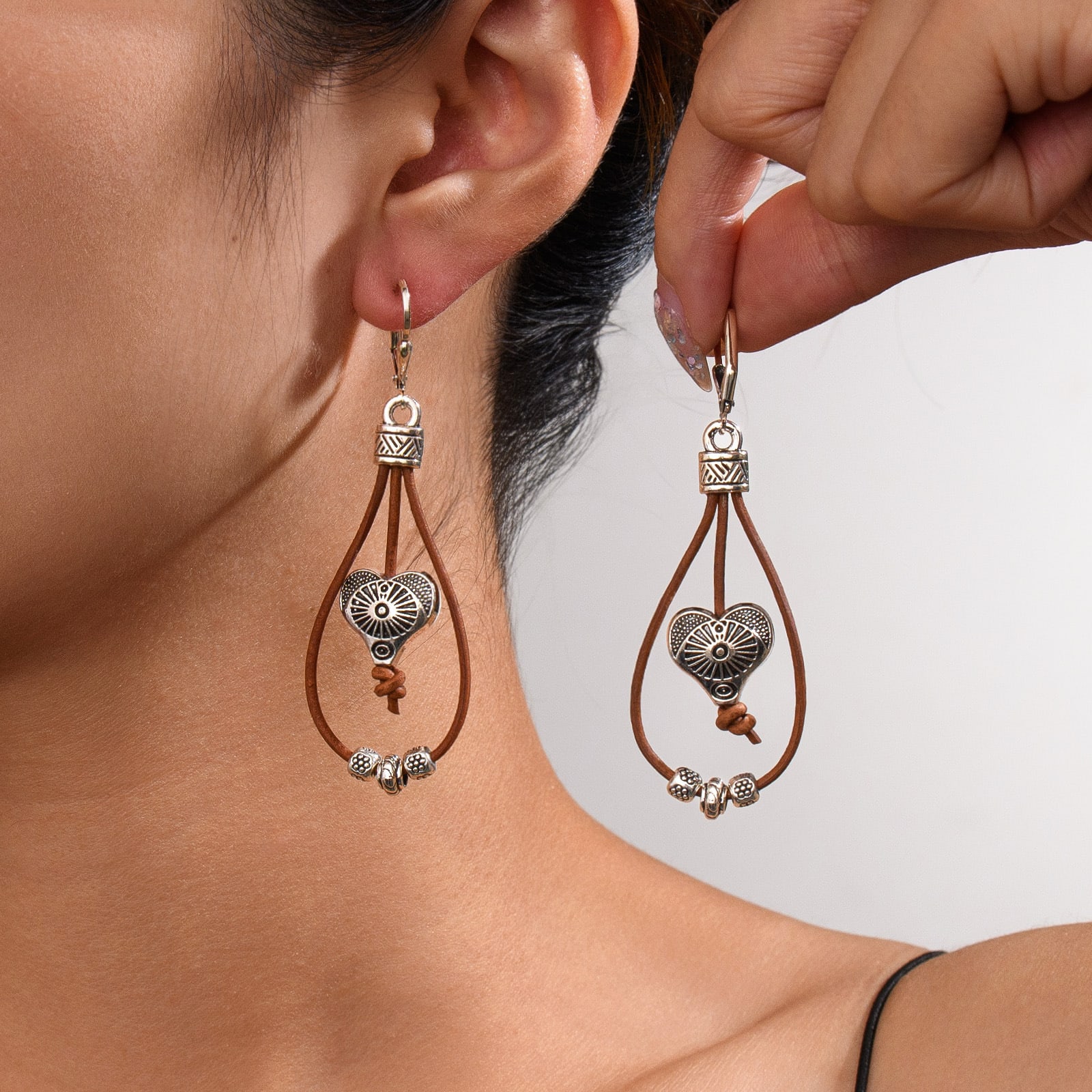 Vintage Earrings Ethnic Style Antique Silver Flower Turquoise Rope Pendant Women's Jewelry view 24