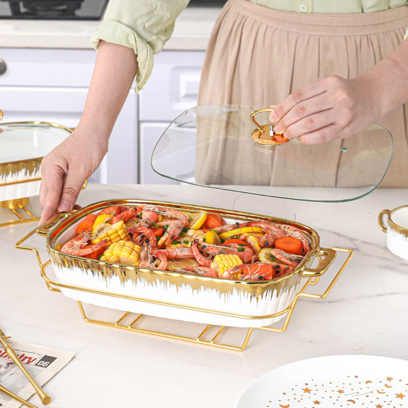 Household Creative Double-ear Square Casserole With Lid view 2