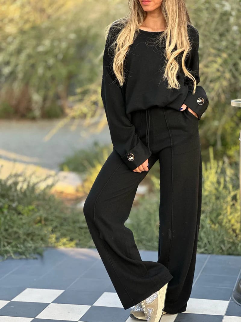 New Fashion Casual Suit Solid Color Long Sleeve Wide Leg view 3