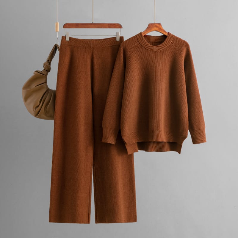 Loose Knitted Long Sleeves Two-piece Set For Women view 8