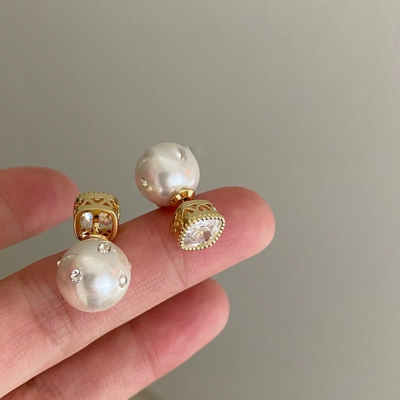 Retro Zircon Pearl Stud Earrings Women's view 5