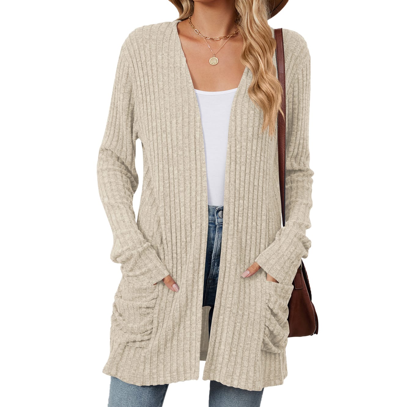 Solid Color Pocket Long Sleeve Bottoming Cardigan Knitwear view 14