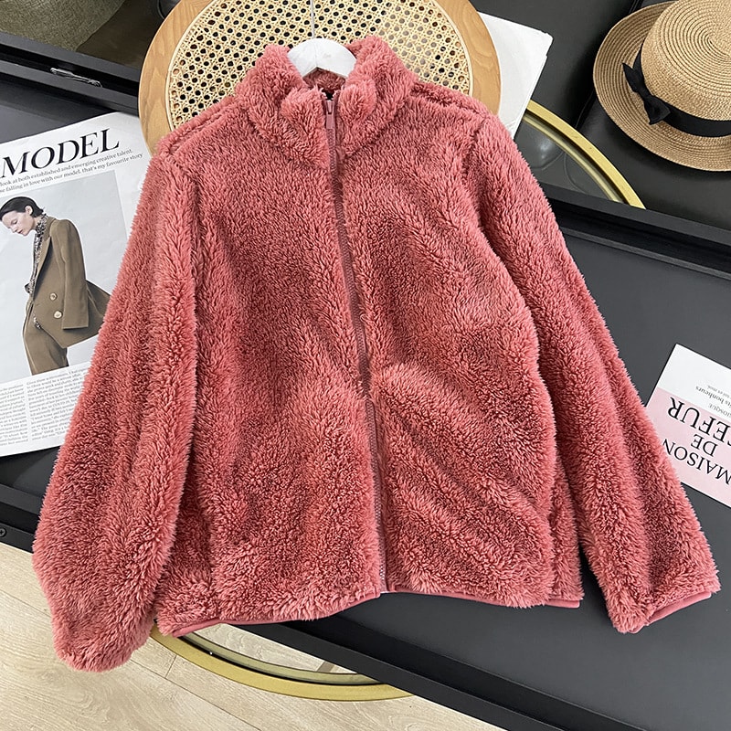 Women's Long Fleece Fleece Cardigan Zipper Coat view 12