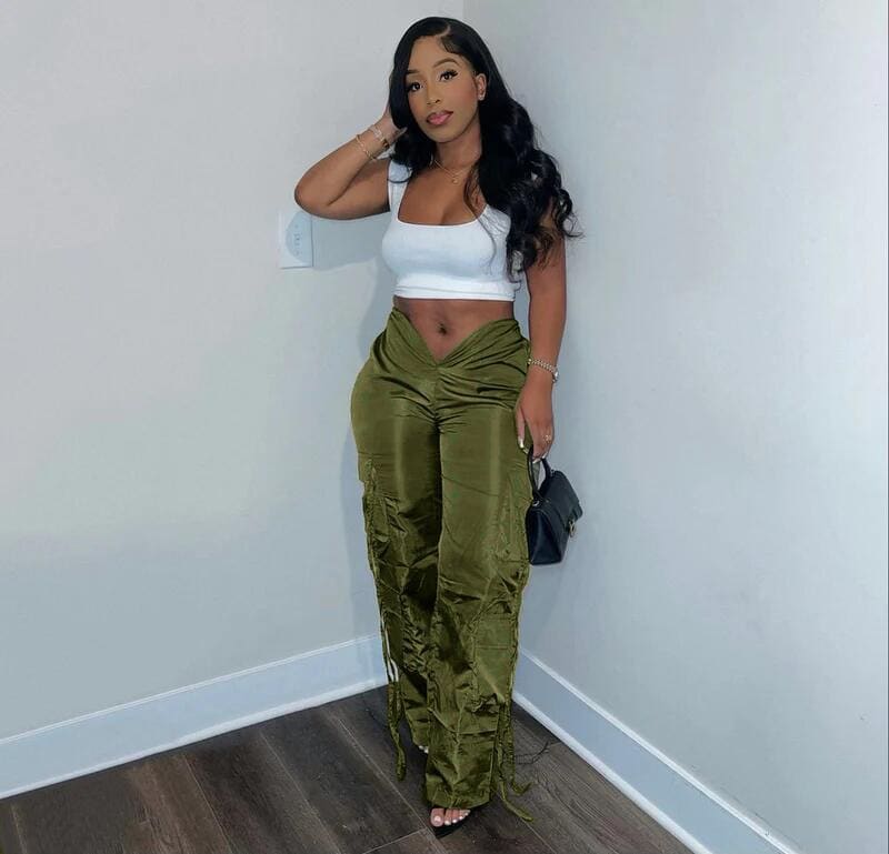 Women's Zipper Closure Strap Solid Color Green Casual Trousers view 28