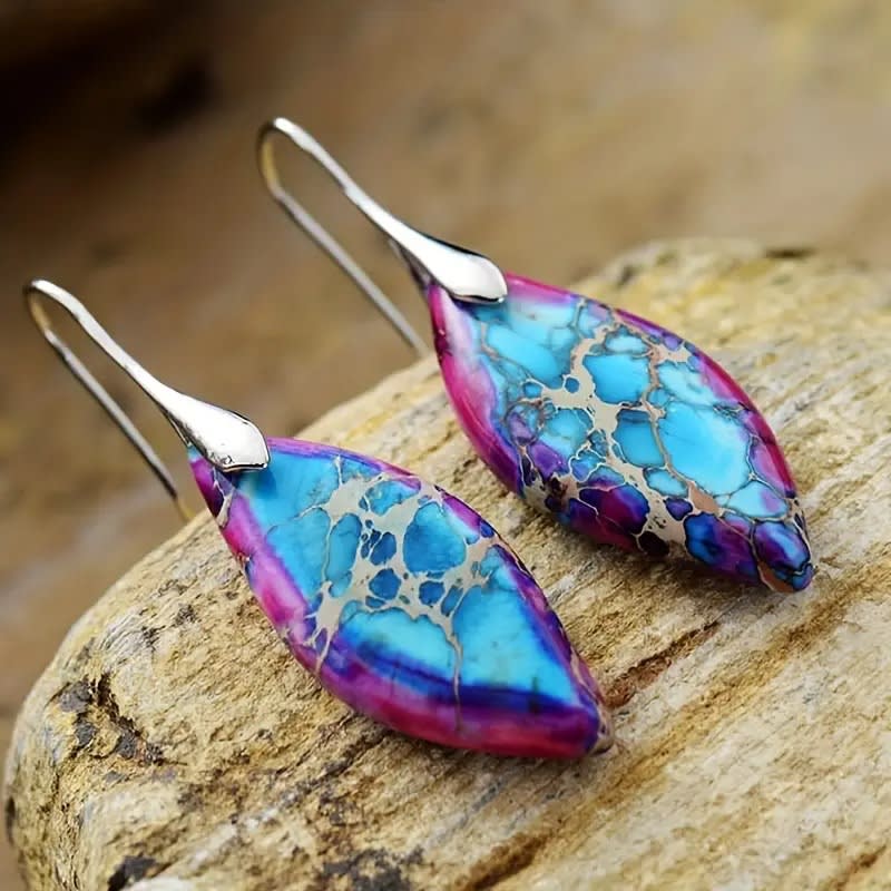 Emperor Stone Bohemian Style Natural Royal Stone Leaf Pendant Earrings view 8