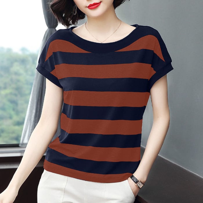 Striped Loose Short-sleeved T-shirt For Women view 5