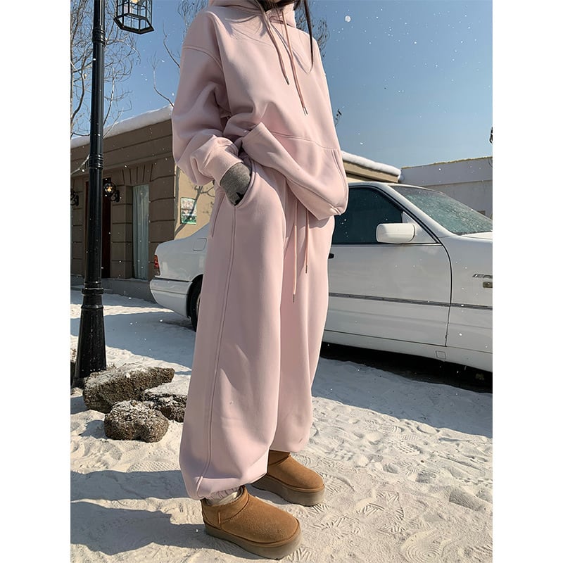 Idle Style Loose Sweater Ankle-tied Elastic Waist Thickened Sweatpants Suit view 5