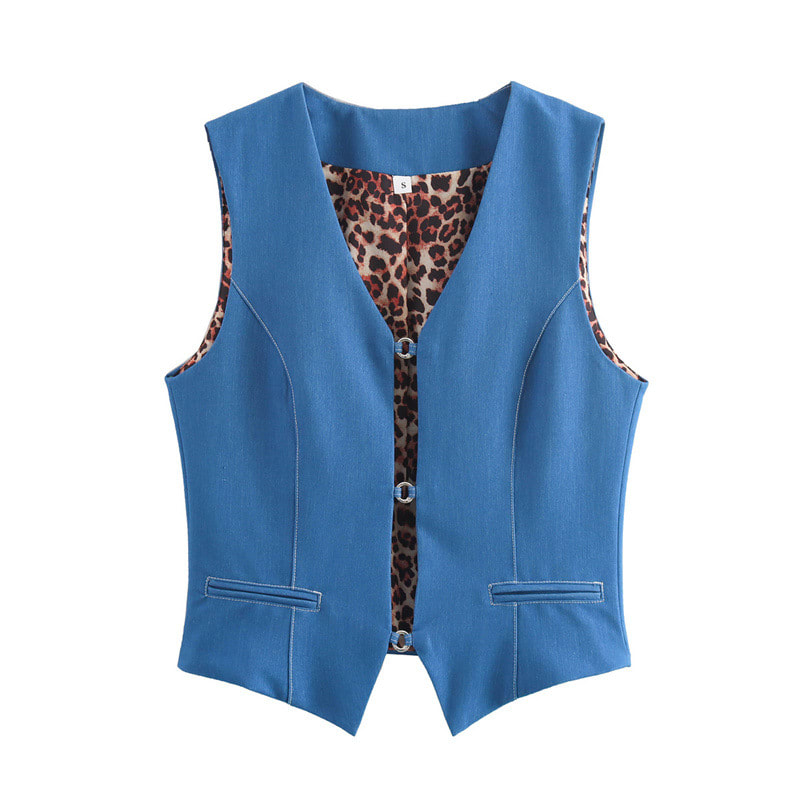 All-match Solid Color Sleeveless Stretch Denim Vest Jacket view 7