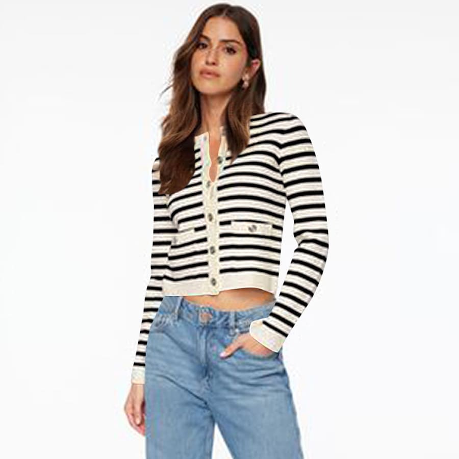 Comfort And Casual Long Sleeve Striped Button Top view 7
