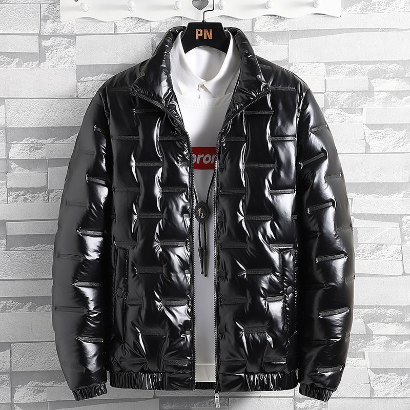 Men's Glossy Solid Color Stand-up Collar Casual Jacket view 1