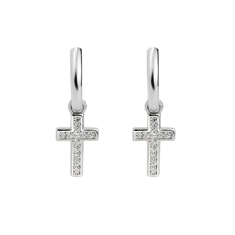 Sterling Silver Cross Ear Ring Men And Women Hip Hop Inlaid Zircon view 8