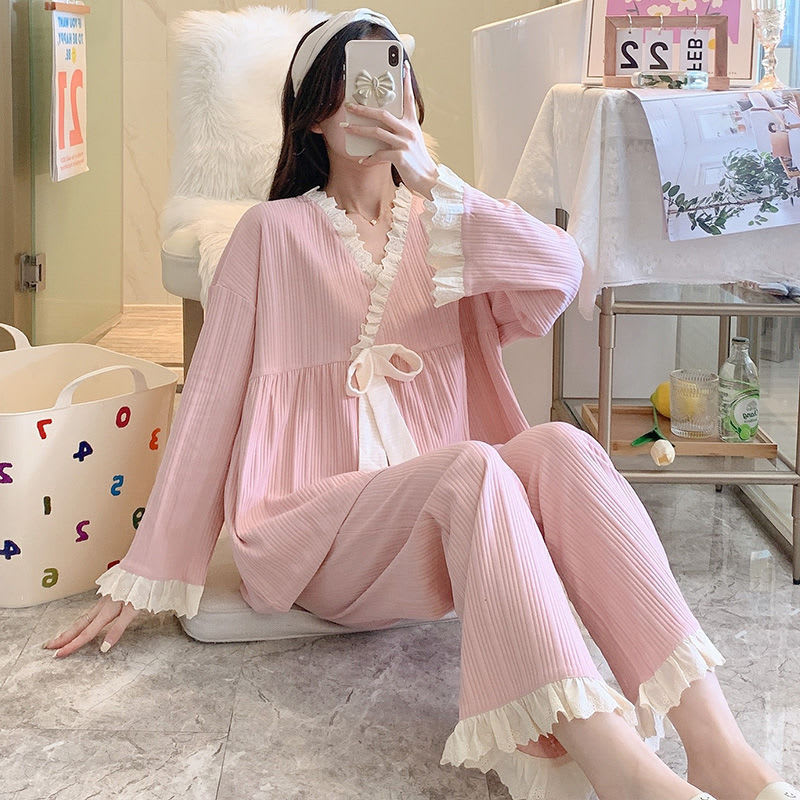 Women's Fashion Home Wear Suit Age-reducing Sweet Lace Two-piece Set view 5