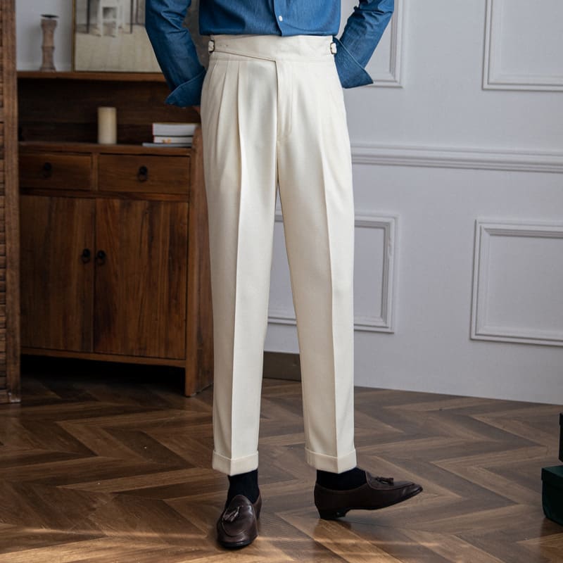 High Waist Straight Length British Men Casual Suit Pants view 6