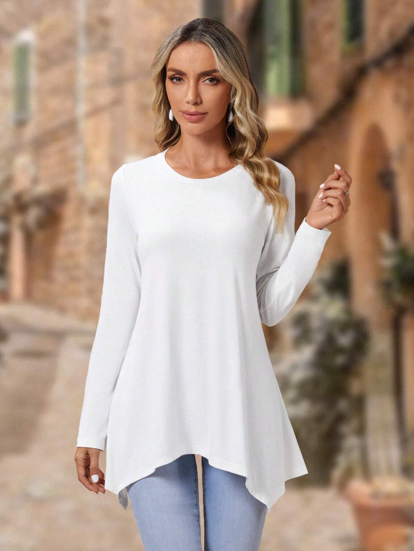 Long Sleeve Irregular Fashion Round Neck Top view 5