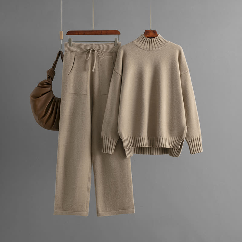 Women's Thick Loose Sweater Half-high Collar Long Sleeves Knitting Suit view 8