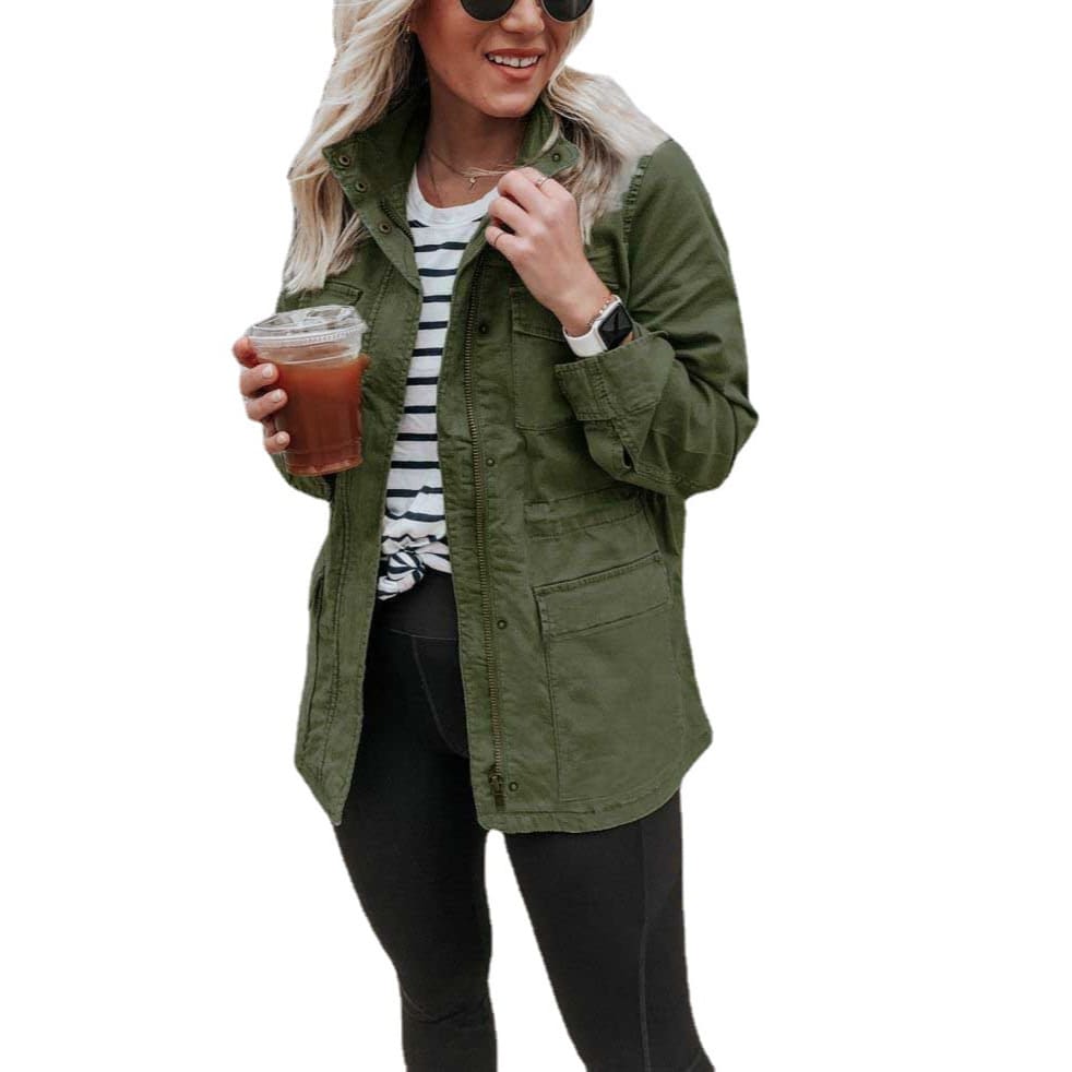 Women's Loose Solid Color Jacket Zipper Pocket Coat view 7