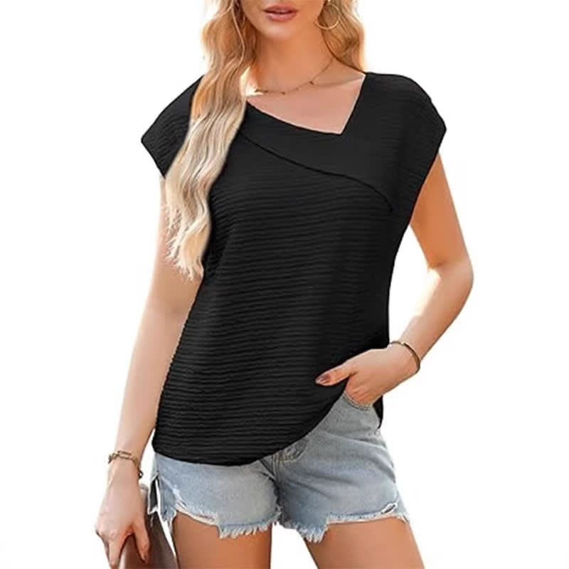 Summer Diagonal Collar Fashion Casual Short-sleeved Fashion T-shirt For Women view 7