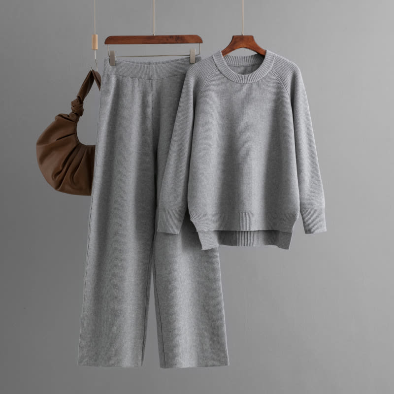 Loose Knitted Long Sleeves Two-piece Set For Women view 3