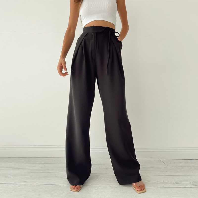 Knitted Casual Sports Trousers High Waist Loose Straight Wide Leg view 24