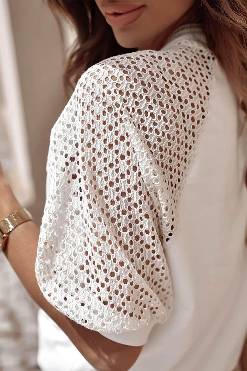 Women's Solid Color Casual Style Lace Stitching Loose Short Sleeve view 6