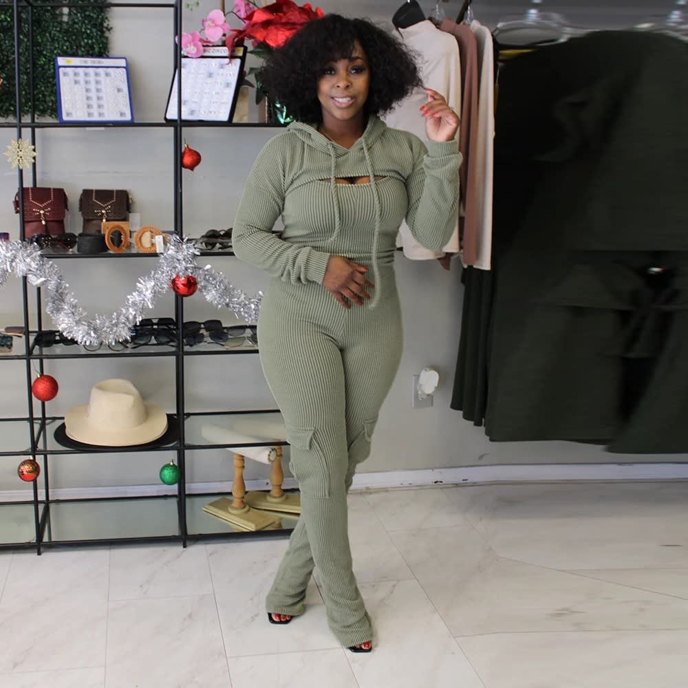 Long-sleeved Hooded Sling Slim Fit Bodysuit Two-piece Set view 4