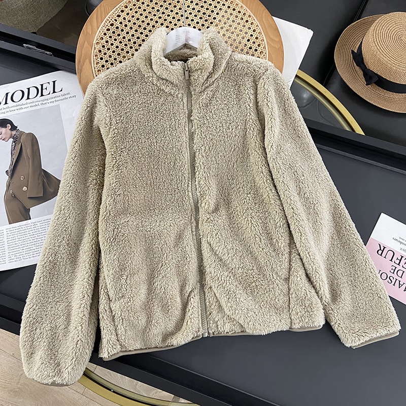 Women's Long Fleece Fleece Cardigan Zipper Coat view 8